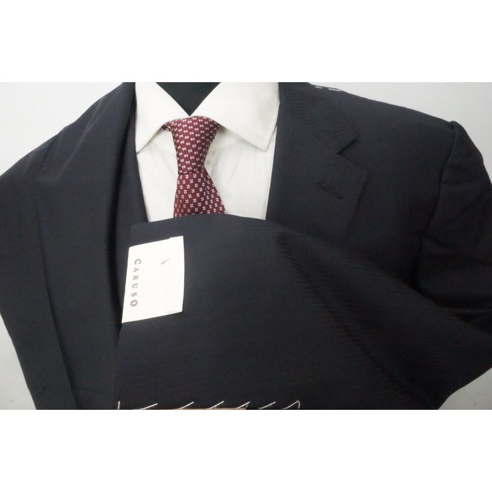Raffaele Caruso S110s Wool Navy Herringbone 2 Pc Suit Jacket Pants 46R NEW - Picture 5 of 11